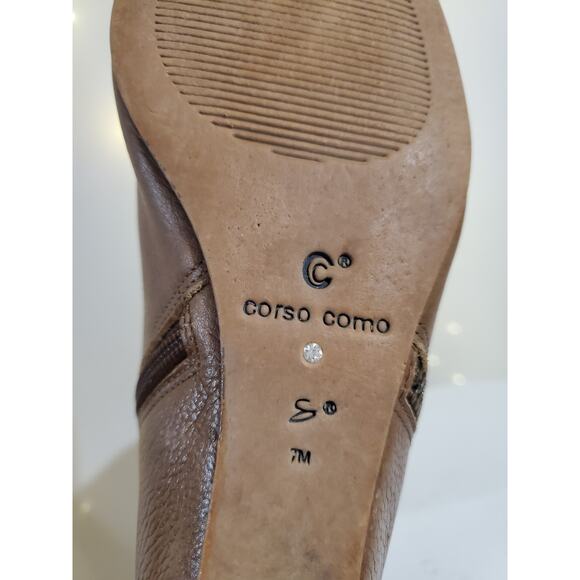 Corso Como Doyle Tall Leather Wedge Riding Boots Size 7 Tan Double Zip Knee High - Picture 8 of 9